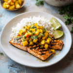 Grilled Salmon with Mango Salsa & Coconut Rice