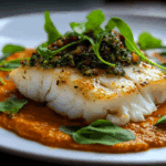 Pan Seared Cod with Romesco Sauce