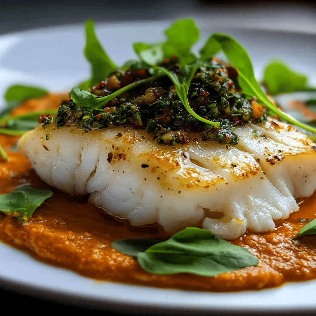 Pan Seared Cod with Romesco Sauce