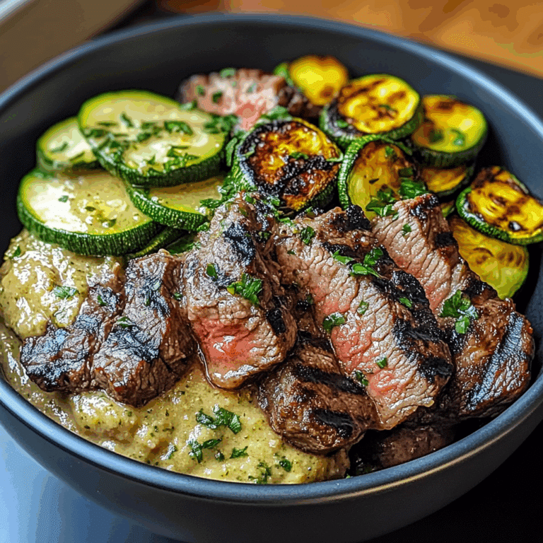 Grilled Steak Bowl with Zucchini Sauce