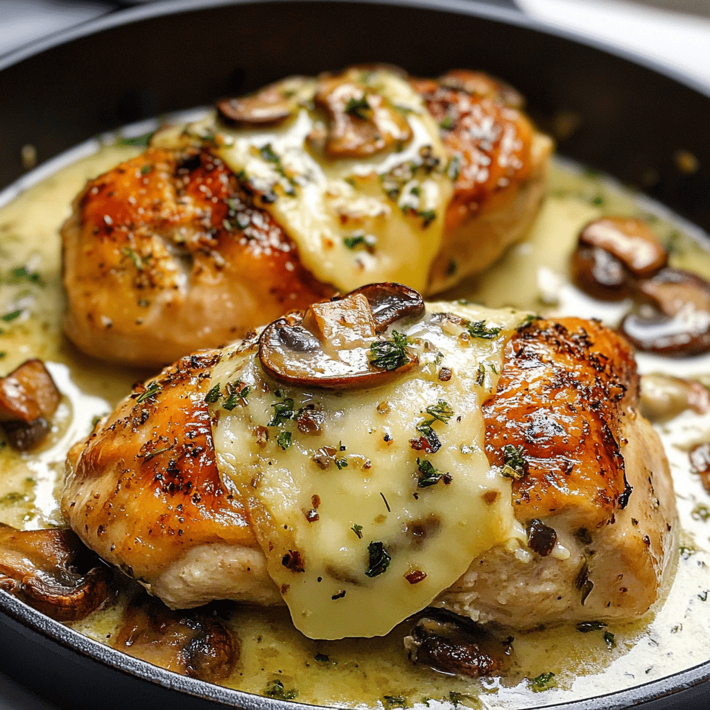 Mushroom & Cheese Stuffed Chicken in Garlic Butter