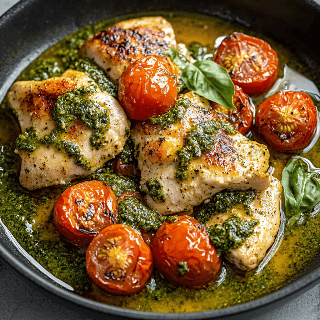 Pesto Chicken with Roasted Tomatoes