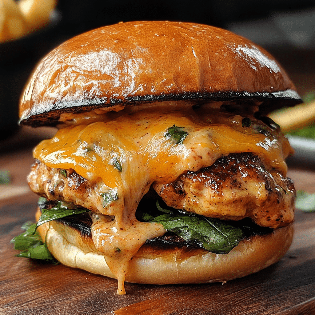 Cheddar-Stuffed Chipotle Chicken Burgers
