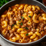 Creamy Beef Goulash with Elbow Macaroni and Cheddar Recipe