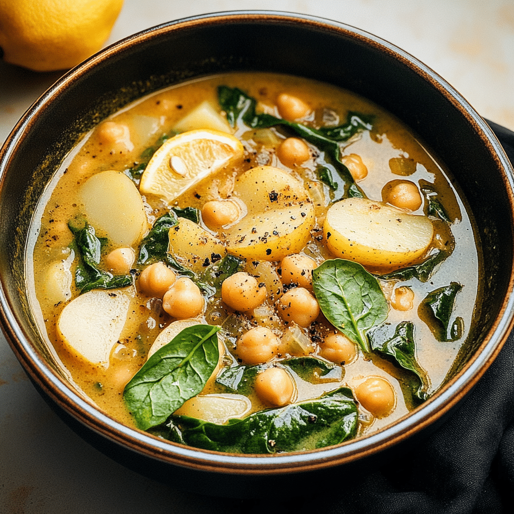 Lemony Chickpea Soup with Spinach and Potatoes