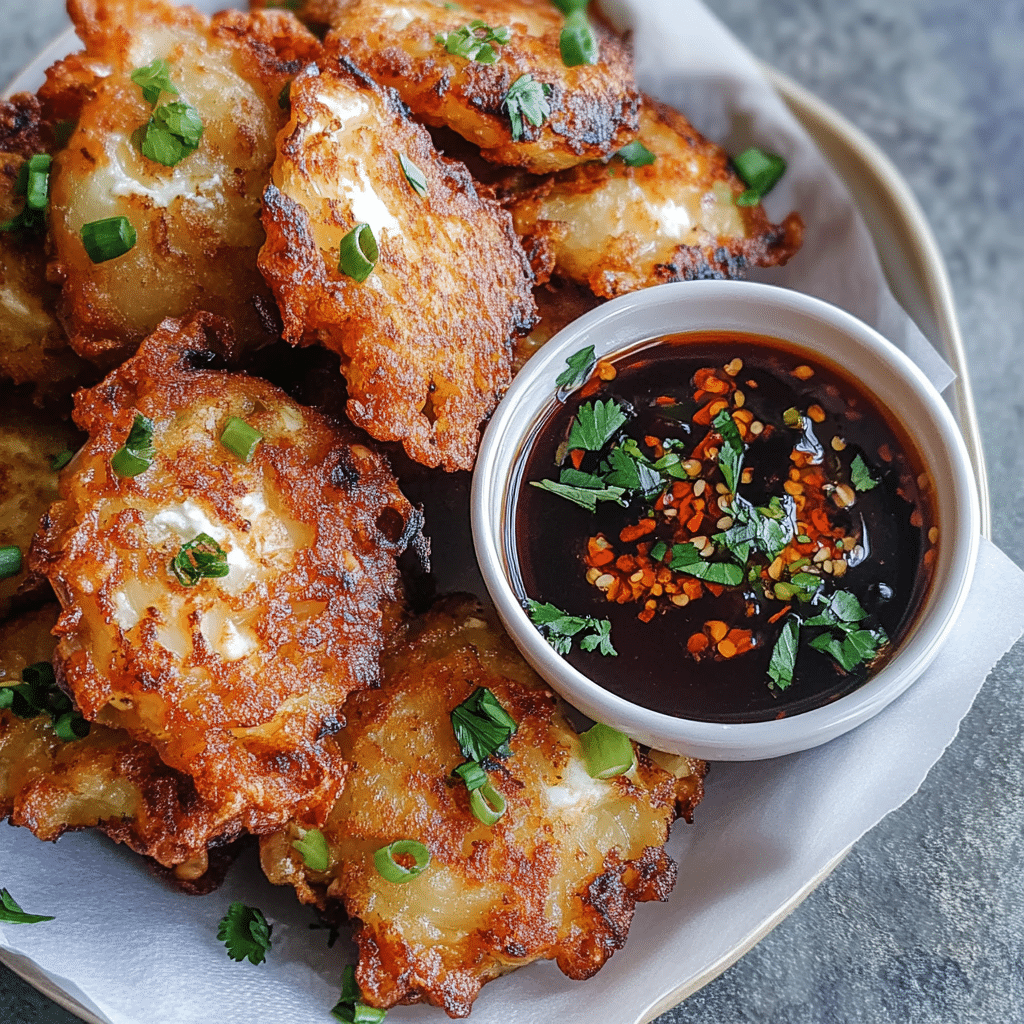Onion and Feta Fritters with Sweet Chili Soy Dipping Sauce