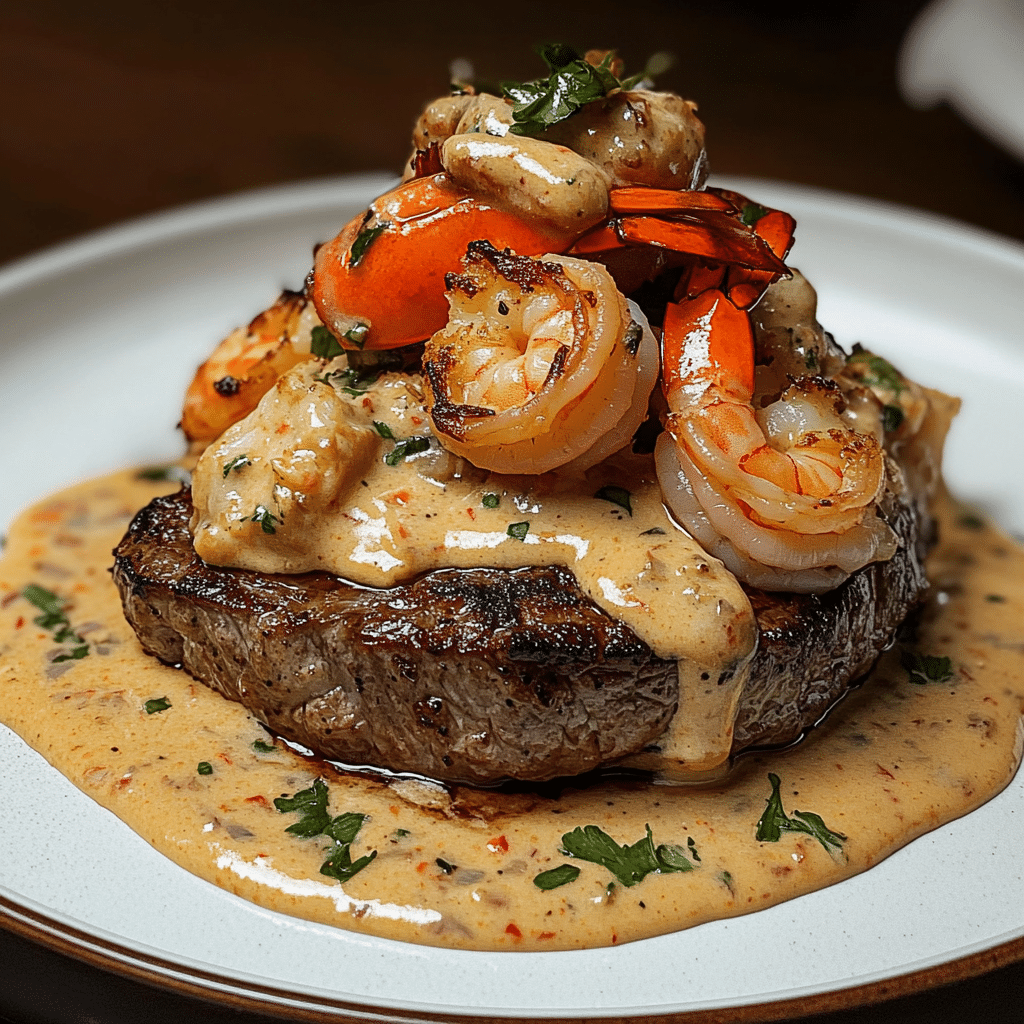 Steak with Creamy Shrimp & Lobster Sauce