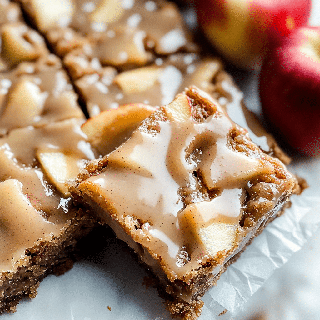 Brown Butter Apple Blondies with Cinnamon Maple Glaze