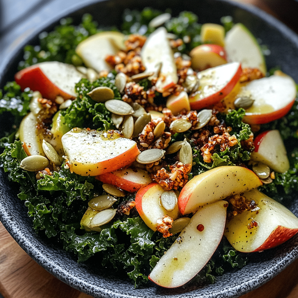Kale Salad with Apple and pumpkin seed clusters