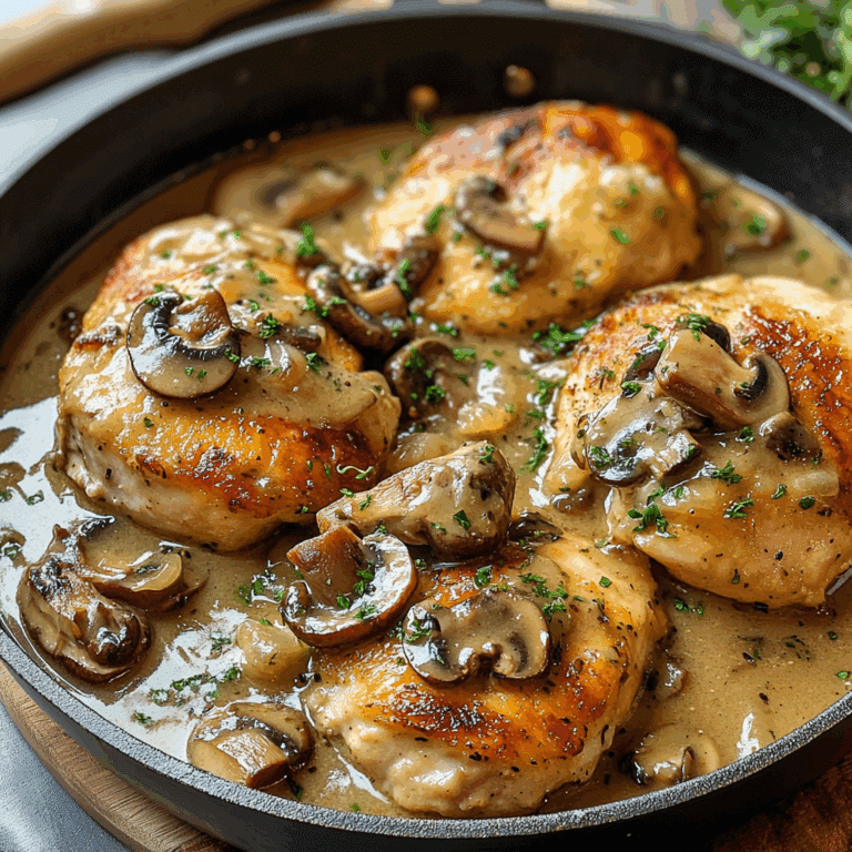 Smothered Chicken in Mushroom Wine Pan Sauce