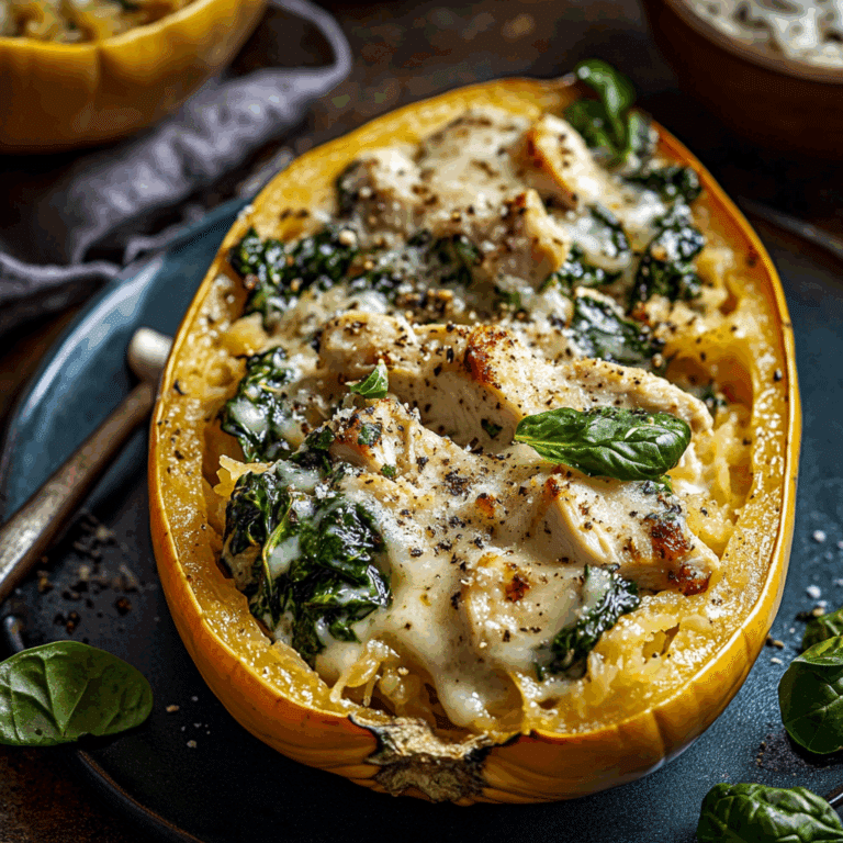 Spaghetti Squash with Creamed Spinach and Chicken