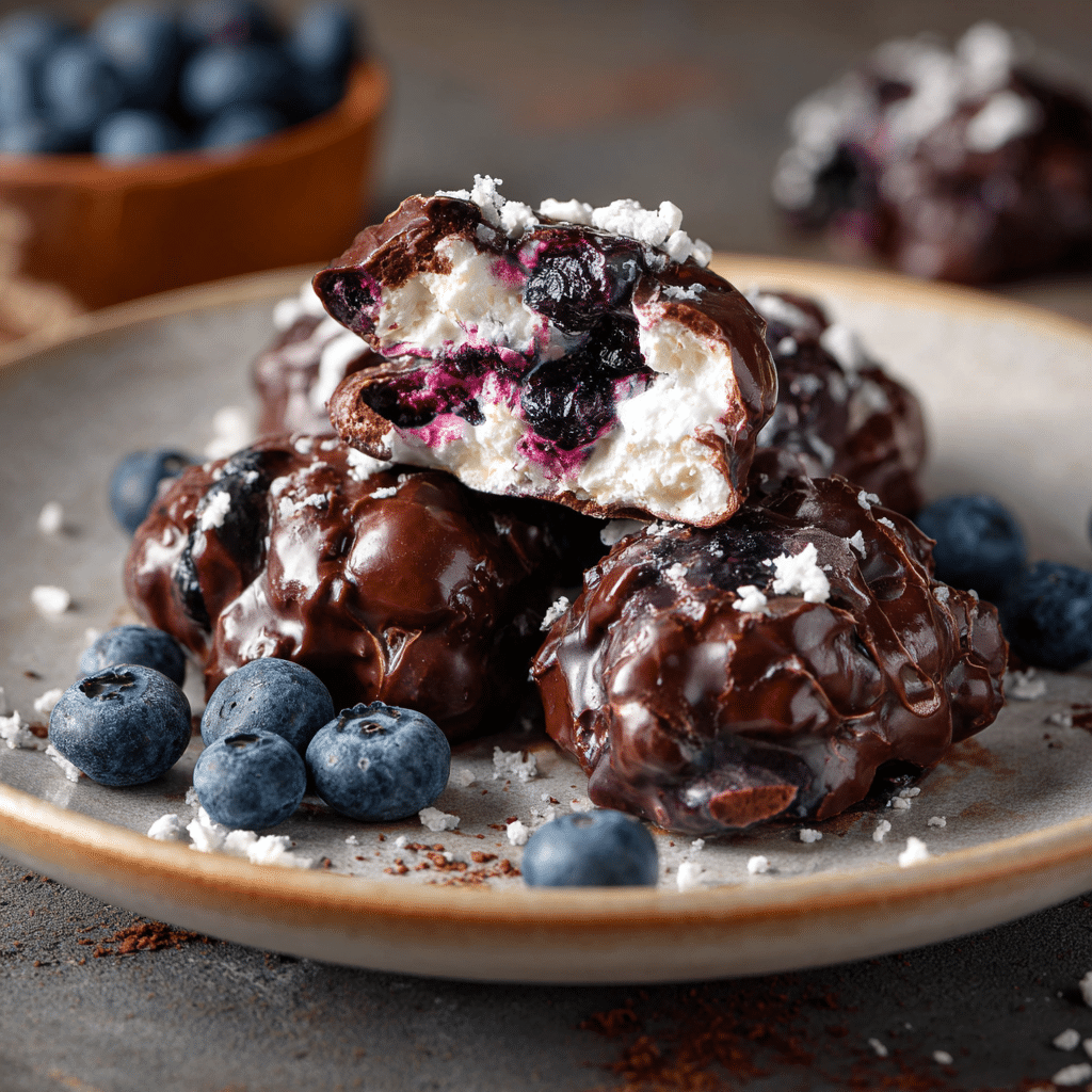Frozen Chocolate Blueberry Cottage Cheese Clusters