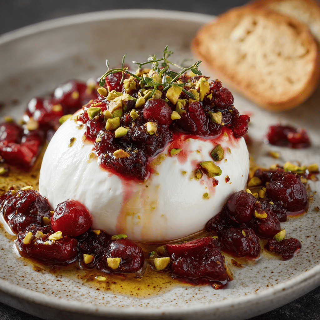 Warm Burrata with Cranberries & Pistachios